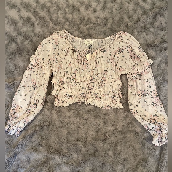 Grow with Me Cream Floral Print Tiered Ruffled Long Sleeve Top - Picture 3 of 7